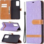 Voor Samsung Galaxy A72 5G Kleuraanpassing Denim Textuur Horizontale Flip Leren Case met Houder & Kaartsleuven & Portemonnee & Lanyard (Paars)