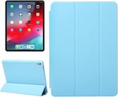 Horizontale lederen flip-hoes in effen kleur voor iPad Pro 12,9 inch (2018), met drie-uitklapbare houder en wek- / slaapfunctie (blauw)