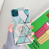 Voor iPhone 11 Pro Plating Kleurrijk Geometrisch Patroon Mozaïek Marmer TPU Mobiele Telefoon Case Strass Stand Ring (Groen PR2)