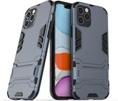 Voor iPhone 12 Max / 12 Pro PC + TPU schokbestendige beschermhoes met onzichtbare houder (marineblauw)