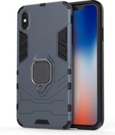 PC + TPU schokbestendige beschermhoes voor iPhone X / XS, met magnetische ringhouder (marineblauw)
