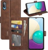 Voor Samsung Galaxy A02 / M02 Dual-side magnetische gesp horizontale flip lederen tas met houder & kaartsleuven & portemonnee (bruin)