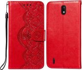 Voor Nokia 1.3 Flower Vine Embossing Pattern Horizontale Flip Leather Case met Card Slot & Holder & Wallet & Lanyard (Red)