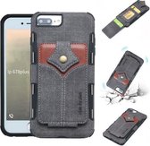 Voor iPhone 8 Plus & 7 Plus stoffen textuur + PU + TPU schokbestendige beschermhoes met kaartsleuven (zwart)