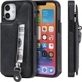 Effen kleur dubbele gesp rits schokbestendige beschermhoes voor iPhone 12 mini (zwart)