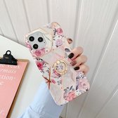 Plating Splicing Pattern Soft TPU beschermhoes met standaard Ringhouder voor iPhone 12 Pro Max (Stitching Retro Flowers)
