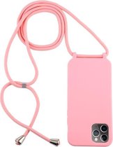 Voor iPhone 12/12 Pro Candy Colors TPU beschermhoes met draagkoord (roze)