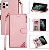 Rits Multi-kaartsleuven Horizontale flip PU lederen tas met houder & kaartsleuven & portemonnee & lanyard & fotolijst voor iPhone 11 (roségoud)