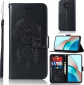 Voor Xiaomi Redmi Note 9 5G Windgong Uil Embossing Patroon Horizontale Flip Lederen Case met Houder & Kaartsleuven & Portemonnee (Zwart)