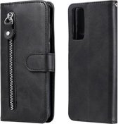 Voor Huawei P smart 2021 Mode Kalf Textuur Rits Horizontale Flip Leren Case met Standaard & Kaartsleuven & Portemonnee Functie (Zwart)