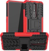 Voor Nokia 2.4 Tyre Texture Shockproof TPU + PC beschermhoes met houder (rood)