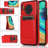 Voor Huawei Mate 30 effen kleur PC + TPU beschermhoes met houder en kaartsleuven (rood)