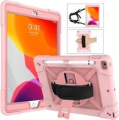 Voor iPad 10.2 contrastkleurige siliconen + pc-combinatiebehuizing met houder (roségoud)