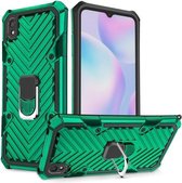 Voor Xiaomi Redmi 9A Cool Armor PC + TPU schokbestendig hoesje met 360 graden rotatie ringhouder (donkergroen)