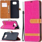 Voor xiaomi mi poco x3 kleuraanpassing denim textuur lederen tas met houder & kaartsleuven & portemonnee & lanyard (rose rood)