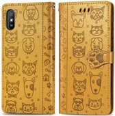 Voor xiaomi redmi 9a schattige kat en hond reliëf horizontale flip lederen tas met houder & kaartsleuven & portemonnee & lanyard (geel)