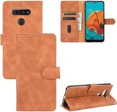 Voor LG K51 / Q51 Effen Kleur Huidgevoel Magnetische Gesp Horizontale Flip Kalf Textuur PU Lederen Case met Houder & Kaartsleuven & Portemonnee (Bruin)