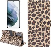 Voor Samsung Galaxy S21 5G Leopard Pattern Horizontale Flip Leather Case met houder & kaartsleuven (geel)