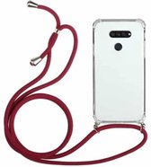 Voor LG K50S schokbestendige transparante TPU beschermhoes met vier hoeken en draagkoord (rood)