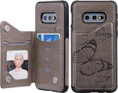 Voor Galaxy S10E Butterfly Embossing Pattern Schokbestendige beschermhoes met houder & kaartsleuven & fotolijst (grijs)