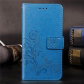 Voor Galaxy A90 5G Lucky Clover Pressed Flowers Pattern Leather Case met houder & kaartsleuven & portemonnee & draagriem (blauw)