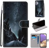 Voor Samsung Galaxy A32 5G Gekleurde Tekening Cross Textuur Horizontale Flip PU Lederen Case met Houder & Kaartsleuven & Portemonnee & Lanyard (Mountain Road Sterrenhemel)