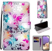 Voor Samsung Galaxy A32 5G Gekleurde Tekening Cross Textuur Horizontale Flip PU Lederen Case met Houder & Kaartsleuven & Portemonnee & Lanyard (Gradient Kleurrijke Bloem)