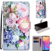 Voor Xiaomi Redmi 8A Gekleurde Tekening Cross Textuur Horizontale Flip PU Lederen Case met Houder & Kaartsleuven & Portemonnee & Lanyard (Lichtroze Boeket)