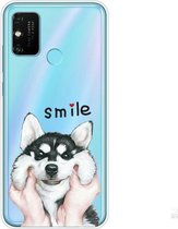 Voor Huawei Honor 9A Gekleurd tekeningpatroon Zeer transparant TPU beschermhoes (Pinch Dog)