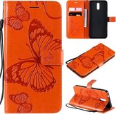 Voor Nokia 2.3 3D vlinders reliëfpatroon horizontaal flip lederen tas met houder & kaartsleuf & portemonnee (oranje)
