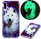 Voor Huawei P30 Lite Lichtgevende TPU zachte beschermhoes (Starry Sky Wolf)