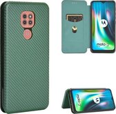 Voor Motorola Moto G9 / G9 Play Carbon Fiber Texture Magnetische Horizontale Flip TPU + PC + PU Leather Case met Card Slot & Lanyard (Groen)