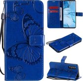 Voor OPPO Reno 3 Pro 5G / Find X2 Neo 3D vlinders reliëfpatroon horizontaal flip lederen tas met houder & kaartsleuf & portemonnee & lanyard (blauw)