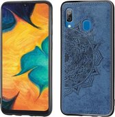 Voor Galaxy A30 & A20 Reliëf Mandala-patroon PC + TPU + stoffen telefoonhoes met draagkoord & magnetisch (blauw)