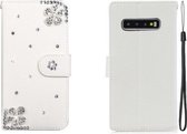 Voor Galaxy S10 Plus Horizontaal Flip Effen Kleur Strass Leren Hoesje met Kaartsleuf & Portemonnee & Houder (Diagonale Bloem)