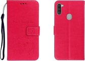 Voor Galaxy A11 reliëf Shiba Inu links en rechts lederen tas met standaard & kaartsleuf & sallet (rose rood)