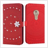 Voor Motorola Moto G7 Play Pressed Printing Plak boorpatroon Horizontale Flip PU lederen tas met houder & kaartsleuven & portemonnee & & lanyard (rood)