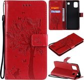 Voor LG K92 5G Tree & Cat Pattern Pressed Printing Horizontale Flip PU Leather Case met houder & kaartsleuven & portemonnee & Lanyard (rood)