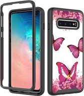 Voor Samsung Galaxy S10 3 in 1 Card PC + TPU schokbestendige beschermhoes (Rose Red Butterfly)