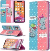 Gekleurde tekening patroon Onzichtbare magnetische horizontale Flip PU lederen tas met houder & kaartsleuven & portemonnee voor iPhone 11 Pro Max (olifant)