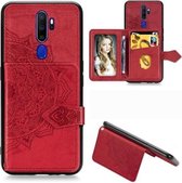 Voor Oppo A9 （2020） Mandala Reliëf Magnetische Doek PU + TPU + PC Case met Houder & Kaartsleuven & Portemonnee & Fotolijst & Riem (Rood)