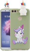 Voor Huawei Enjoy 7s Cartoon schokbestendige TPU beschermhoes met houder (eenhoorn)