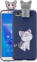 Voor Huawei Y5 (2018) Cartoon schokbestendige TPU beschermhoes met houder (kat)