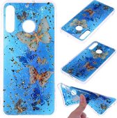 Cartoon patroon goudfolie stijl Dropping Glue TPU zachte beschermhoes voor Huawei P30 Lite (blauwe vlinder)