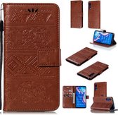 Voor Huawei Honor 9X Pro Olifant Embossing Horizontale Flip Leren Case met Houder & Kaartsleuven & Portemonnee & Lanyard (Bruin)