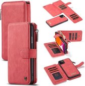 CaseMe-007 Afneembare multifunctionele horizontale flip lederen tas met kaartsleuf en houder & rits Portemonnee en fotolijst voor iPhone 11 Pro (rood)