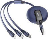 JOYROOM S-M413 Simple Series 3 in 1 3,5 A USB naar 8-pins + USB-C / Type-C + Micro USB telescopische oplaadkabel, lengte: 1,2 m (blauw)