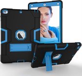 Voor iPad Air contrastkleur siliconen + pc combinatiebehuizing met houder (zwart + blauw)
