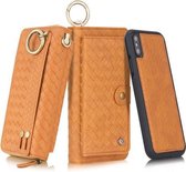 Voor iPhone XS POLA Multifunctioneel Fashion Weave Magnetisch Horizontaal Flip Leren Hoesje met Kaartsleuven & Portemonnee & Fotolijst & Lanyard (Bruin)