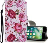 Voor iPhone 8 Plus / 7 Plus Gekleurd tekeningpatroon Horizontaal leren flip-hoesje met houder & kaartsleuven en portemonnee (pioenroos)